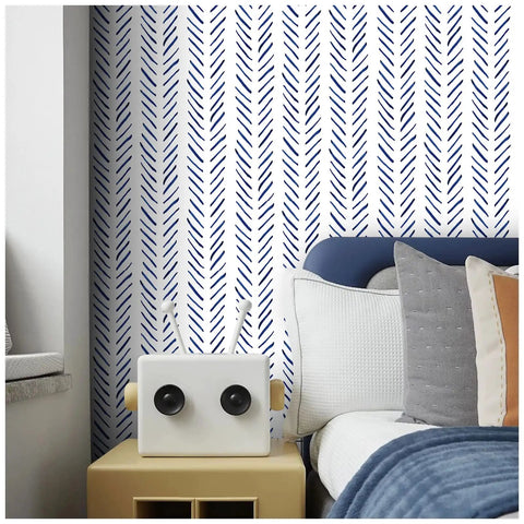 Boho Peel And Stick Wallpaper Stripe Removable Navy And White Chevron Vinyl Contact Paper Mural for bathroom decor on wall