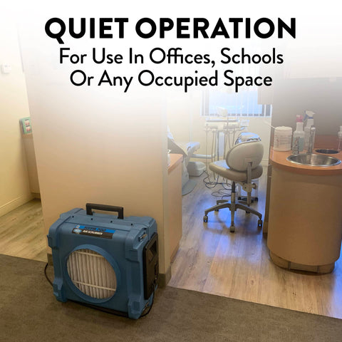 700 CFM HEPA Air Scrubber For Large Rooms With Optional Activated Carbon Filter in an office setting