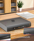 Grab And Go Expandable Accordion File Folder Boasting 25 Roomy Pockets A Heavy Duty Plastic Carry Handle on wooden desk