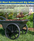 Flat Free Tire And Wheel Set 20x2 For Wheelbarrows And Garden Carts Inflation Free Polyurethane Tire demonstrating fit on garden cart