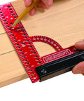Using Pro Grade 6 Inch By 4 Inch Aluminum Framing Square With Removable Fence For Woodworking on wood, showing angle finder.