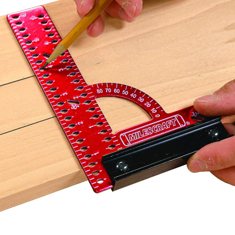 Using Pro Grade 6 Inch By 4 Inch Aluminum Framing Square With Removable Fence For Woodworking on wood, showing angle finder.