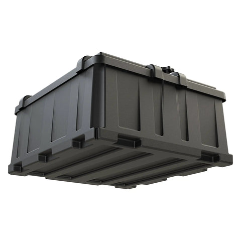 Tough As Nails Dual Group 8D Battery Box with Easy Install Mounts, durable black rotomolded design for marine and RV use.