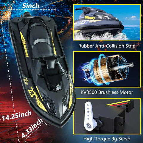 Brushless RC Jet Boat With Water-Cooled Motor For Max Torque And Quick Cool Runs High Speed 25 KMH Remote Control Boat details
