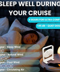 Ultra Thin Magnetic Cruise Fan That Locks Onto Walls Or Ceilings Solid Grip Portable Rechargeable Cooling Buddy Built To Chill Rooms Fast Without Any Extra Fuss on bedside table with sleeping person.
