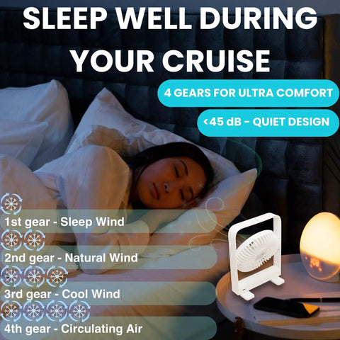 Ultra Thin Magnetic Cruise Fan That Locks Onto Walls Or Ceilings Solid Grip Portable Rechargeable Cooling Buddy Built To Chill Rooms Fast Without Any Extra Fuss on bedside table with sleeping person.
