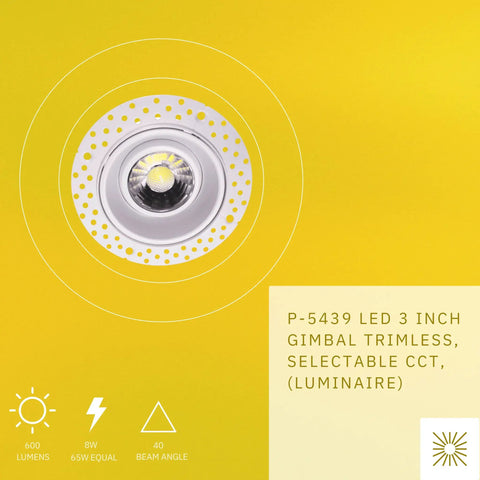 Trimless 2 Inch Gimbal Round LED Downlight Luminaire White Finish Dimmable 8W 65W Equivalent 600 Lumens CRI 90+ IC Rated