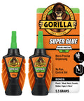 Micro Precise Gel Glue With Quick Set Cyanoacrylate Adhesive, Anti Clog Cap, Clear Finish, Precise Dispensing Tool, 5.5g Each, Pack Of 2 For Fast, Clean Repairs And Fine, On The Go Fixes with Gorilla branding, showing two bottles and packaging.