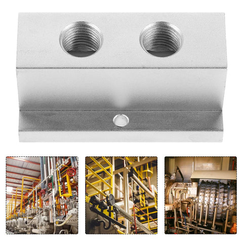 T Type Air Flow Splitter Manifold Block 2 Port 4 Hole Compact Gas Flow Distributor for Pneumatic Systems in Industry Setting