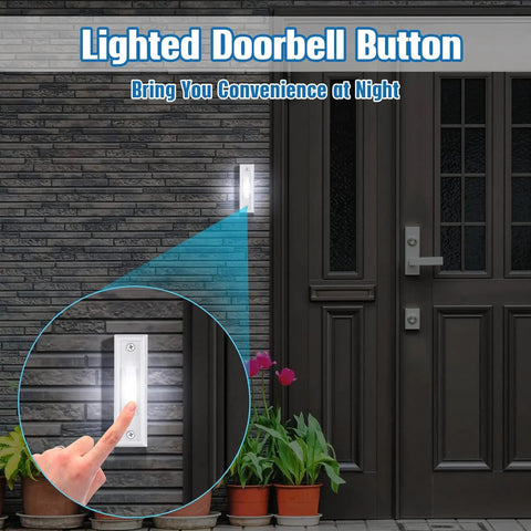 Lighted Doorbell Button White LED Go-To Replacement For Low Voltage Wired Doorbell Chimes And Transformers Universal Compatibility For Chimes, Ring Boxes, Push Buttons, Garage Doors And Home Entry Bells No-Fuss Install, white, wall-mounted