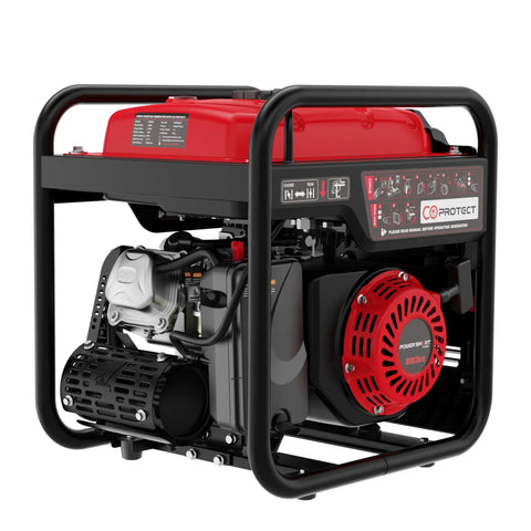 4500 Watt Portable Generator With Carbon Monoxide Alarm And Inverter Technology for home and camping, side view.