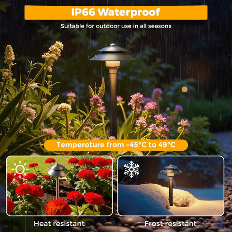 Solid Brass Low Voltage Pathway Lights 12V LED Outdoor Walkway Lamps, Heavy Duty Waterproof Antique Bronze in garden setting
