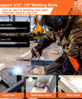 Person using 200 Amp Stick Welder 110V Portable Inverter with synergic control and digital display for on-site metal fabrication
