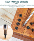 210 PC Carbon Steel Black Self Tapping Screws Kit M3.0 To M4.8 Pan Head displayed on wood surface with screwdriver