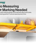 MatchFit Grid Routing Guide Kit For Dovetail Clamping Tracks, showing self indexing router jig in use on wood panel