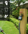 Plug And Play Digital Water Flow Meter For Faucets And Hoses in use, monitoring real-time water flow in home garden watering setup.