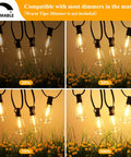 Image showing 150Ft Outdoor Edison String Lights With 77 Dimmable ST38 LEDs, demonstrating dimmable brightness levels outdoors