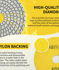 7 Inch Diamond Polishing Pads Tile Stone Sanding Kit With Heavy Duty Resin Bond features high-quality diamond with nylon backing.