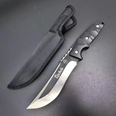 Full Tang Fixed Blade Knife With Two Tone Black And White Blade, Custom Laser Engraving, Nylon Sheath Included, Outdoor Utility Cutter