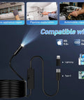 Dope Endoscope Camera With Light For Pipe Inspection shown with compatibility icons for iOS and Type-C devices