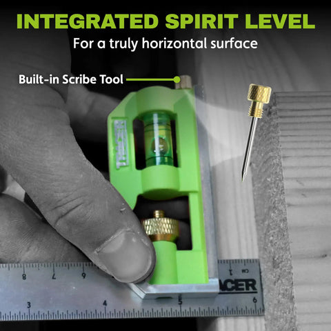 Badass 6 Inch Combination Square With Built In Level And Etched Scribe Durable Stainless Steel Ruler showing built-in scribe tool and spirit level.