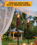Bamboo Outdoor Torches For Backyard Vibes with 16 Ounce Fuel Canisters Extra Large 57 Inch Tall Metal Containers Fiberglass Wicks