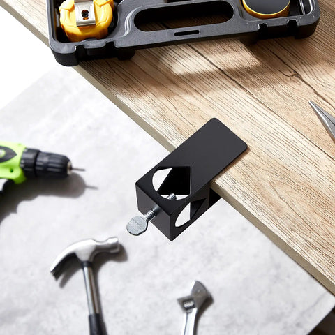 4 Pack Metal Black Deck Clamp For Torches And Railings, heavy duty mount on wooden surface with tools in background