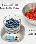 Stainless Steel Digital Kitchen Scale With Bowl For Food And Coffee Lab LCD Display No Fuss Five Easy Unit Modes
