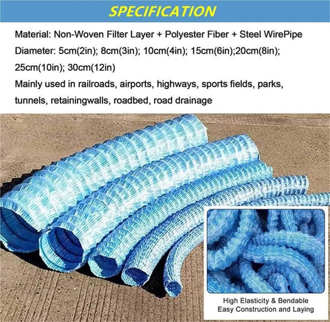 Versatile Perforated Drainage Pipe for Outdoor Drainage and Stormwater Management, Flexible French Drain System for Garden Yard