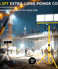 Ridiculously Bright 45000 Lumen LED Work Light With Stand Three Head Portable Tripod Light on construction site with crane.