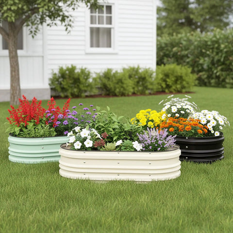 Two Pack 4x2x1 Ft Outdoor Galvanized Raised Garden Bed Kit With Rust And Corrosion Protection Easy Assembly Safe Edge Open Bottom Design For Vegetables And Flowers White