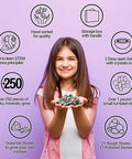 Rock Mineral And Geodes Treasure Hunt Kit With 250 Pieces Real Shark Teeth Fossils ID Sheet And Rock Book STEM Educational Toy For Kids Teens Hands On Science Activity, girl holding rocks