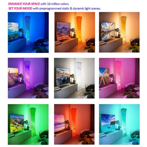 61 Inch Smart Floor Lamp With RGB Color Changing Light Voice Control For Alexa And Google Home displayed in multiple colors