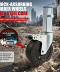 Heavy Duty 5 Inch Scaffold Rollaway Casters 4 Pack With Dual Brakes Rock Solid 440 Lb Capacity Each Smooth Rolling Rubber Wheels on rough terrain.
