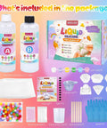 Ultimate DIY Squishy Kit With 6 Molds And 18Oz Bubble Free Liquid Silicone Quick 2 To 3 Hour Cure With No Fuss Step By Step Guide Perfect Starter Craft Gift For Beginners package contents