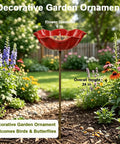 Metal Flower Garden Stake With Bird Bath Bowl Outdoor Pollinator Watering Station For Garden Yard Hummingbird Fountain Butterfly And Bee Water Feeder Decorative Yard Art Gift Set 3 Pack in a garden setting