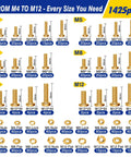Tough As Nails 1425Pcs Grade 8.8 Metric Bolt And Nut Assortment Kit Featuring Zinc Plated Steel For Heavy Machinery And Weekend Warrior Projects With M4 Through M12 Sizes And Compact Carry Case showing assorted metric bolts and nuts.