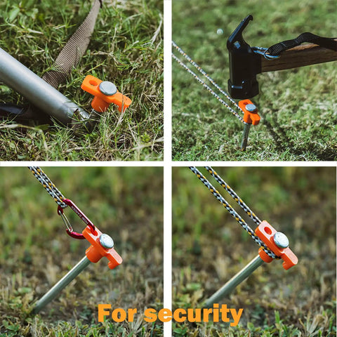Heavy Duty Tent Stakes 20 Pack 9.75 Inch Ground Pegs used in grassland outdoors with T shaped top and hammer