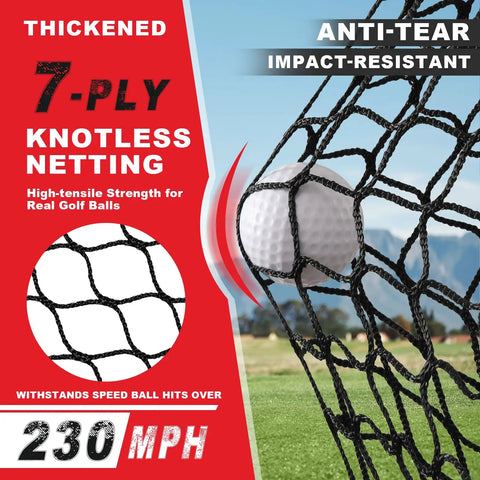 Heavy Duty 10x7 Foot Golf Practice Net With Dual Turf Mat Noise Reduced Target Cloth Indoor Outdoor Hitting Net close-up