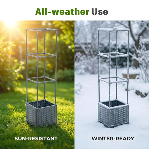 Raised Garden Bed Tomato Planter Box With Trellis Self Watering 4.1 Gallon Pot 31.65 Inch Trellis outdoor in sun and snow