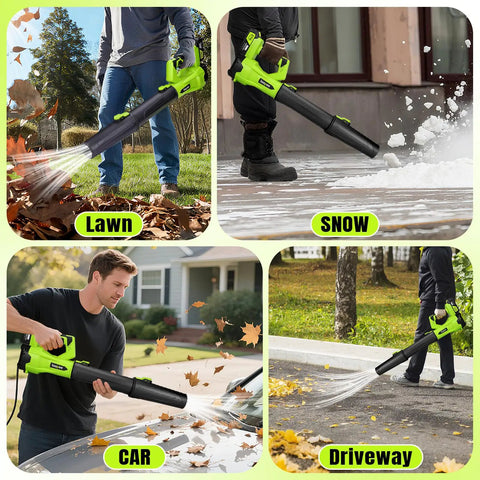 Powerful Cordless Leaf Blower With Brushless Motor, 2x 4.0Ah Batteries And Fast Charger used for leaves, snow, car, driveway