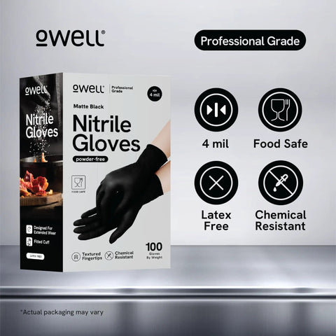 Black Nitrile Disposable Gloves X Small 100 Count, 4 Mil, Powder Free, Latex Free, FDA Food Safe Certified packaging image
