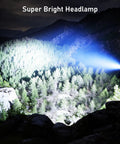 Person using Two Pack Rechargeable LED Headlamps With 2000 Lumens illuminating a forest at night