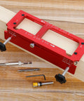 Door Hinge Jig Pro Grade Aluminum Alloy Mortiser Kit with adjustable router template for hinges, shown on a wooden surface