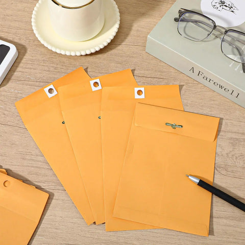 200 Pack 5 By 7 Inch Clasp Manila Envelopes With Gummed Closure 28 Lb Paper Yellow Office Mailer Envelopes displayed on desk