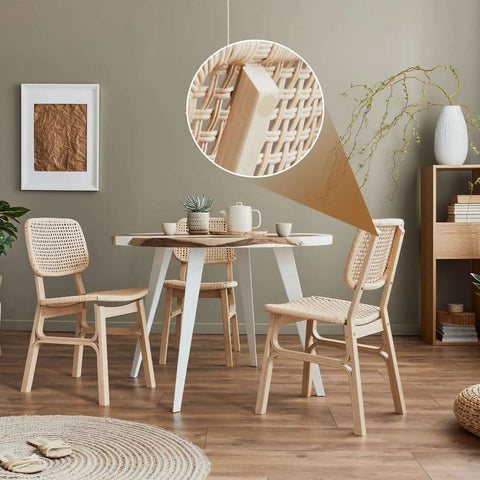 Heavy Duty Self Adhesive Screw Hole Caps 540 Pack Slick Yellow Wood Grain Finish Shields Cabinets From Dust And Debris Makes Furniture Restoration A Total Breeze With Tough Adhesive That Holds Tight in a modern dining setting with natural wood furniture.