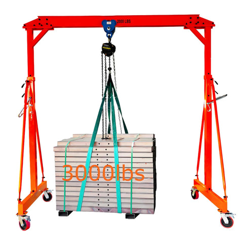 Adjustable Gantry Crane With Trolley And Hoist Heavy Duty 2000 Lbs Capacity Height Range 7.65 To 10.91 Ft 8.5 Ft Wide Shop Garage Crane With Rigging Kit Portable Steel Gantry For Home Workshop And DIY Projects lifting materials