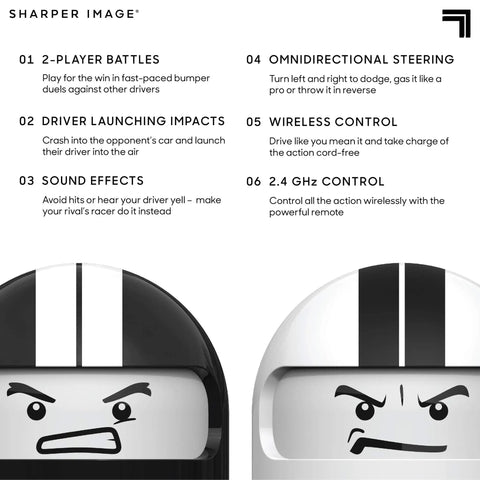 Road Rage Remote Control Bumper Cars For Kids Ages 6 And Up Two Player Head To Head Battle With Ejecting Drivers features list