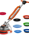 Badass Heavy Duty 13 Inch Orbital Floor Scrubber Buffer Machine Cleans Tile Wood And Carpet Without Hurting Your Back Comes With Three Stiff Brushes And Soft Pads For A Hella Clean Surface Quick