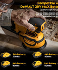 Cordless Random Orbital Sander With Brushless Motor Built Tough To Hustle Through Woodworking Kicks Up Dust Without Sweat Compatible With 20V Batteries being used with DeWALT 20V MAX Battery.